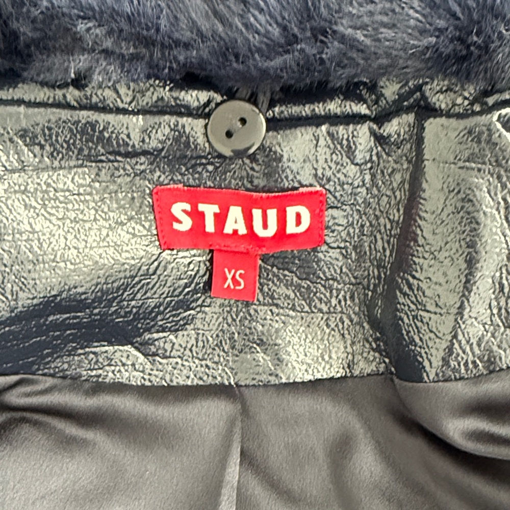 Staud ‘Varnishes’ Patent Vegan Leather Navy Women’s Coat - Picture 8 of 9